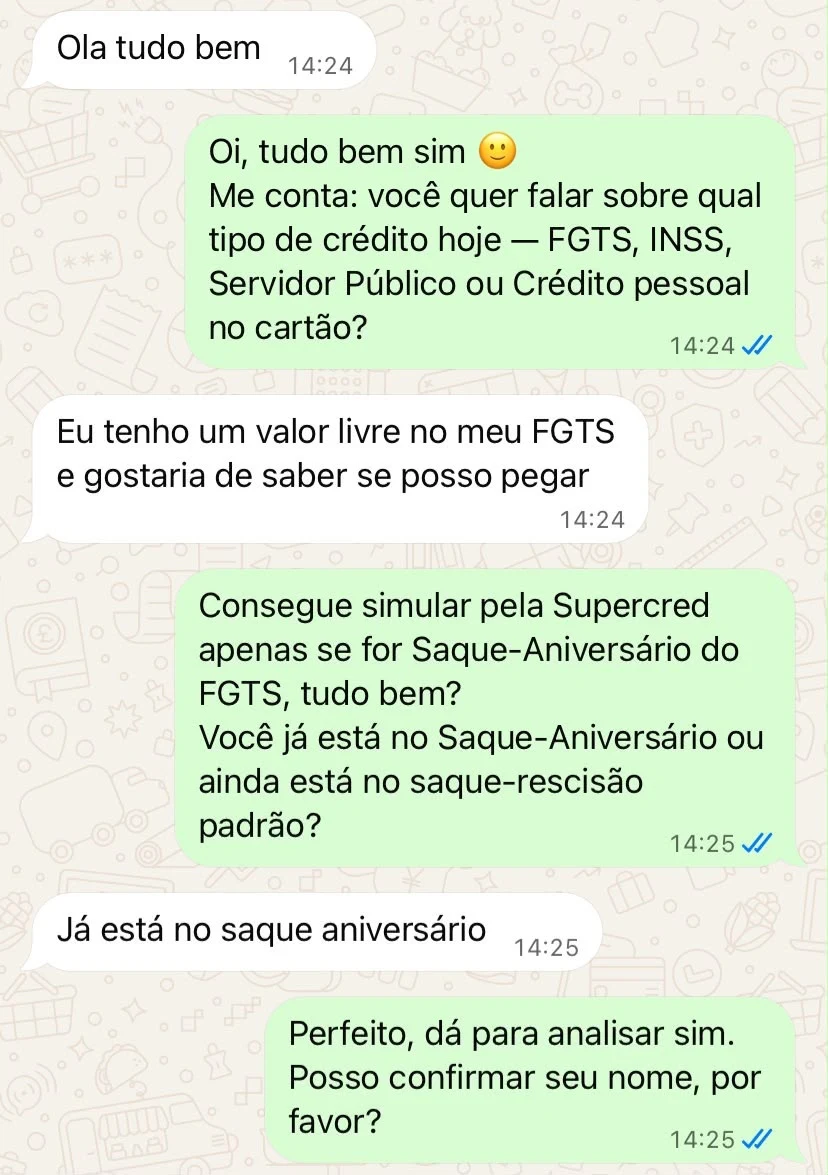 Conversa da TAI identificando a demanda de FGTS e confirmando se o cliente está no saque-aniversário