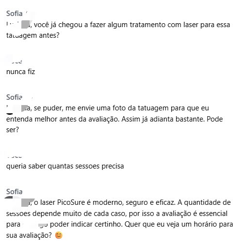 Conversa da TAI qualificando o paciente antes da avaliação e pedindo uma foto da tatuagem